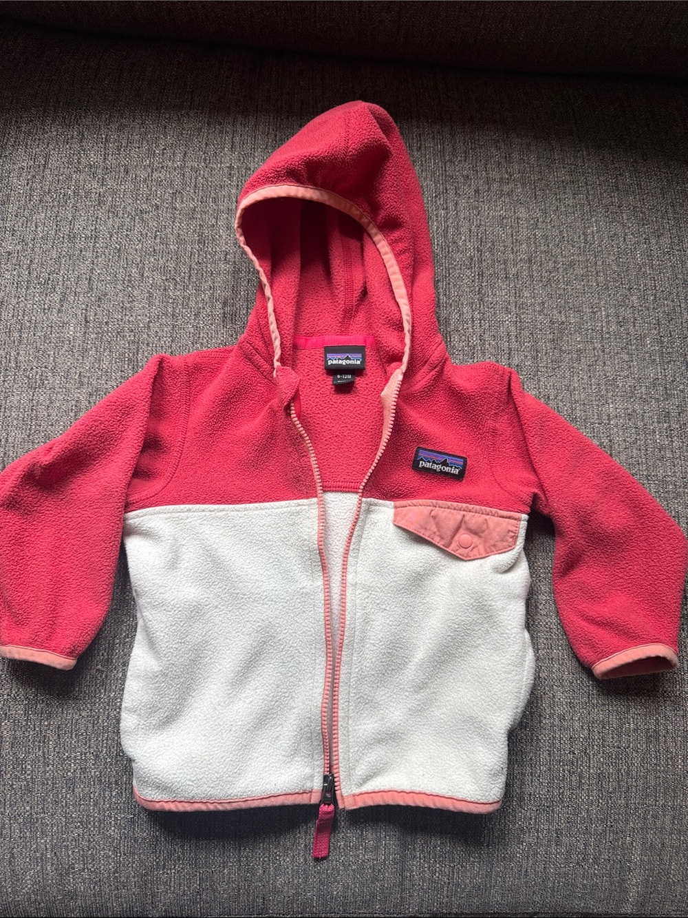 Patagonia Kids Two-Tone Hooded Fleece Jacket - Coral Pink & Cream 6-12 months